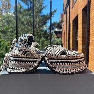 New Amambaih Beatriz Wrap Platform Sandals Black Tan Cream Free People 9/39